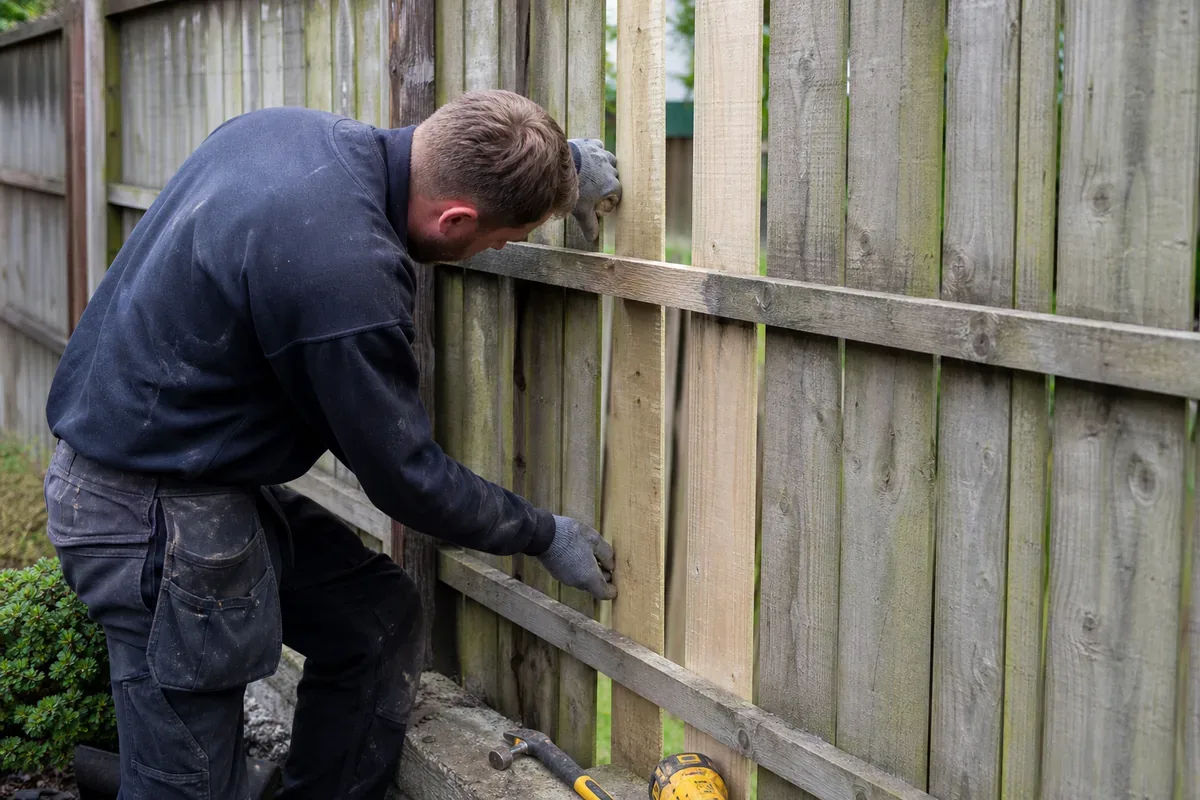 Damaged garden fence being repaired in Leeds